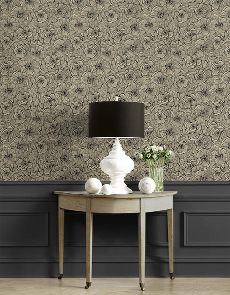 Seabrook Ellie Graphic Floral Gold Wallpaper