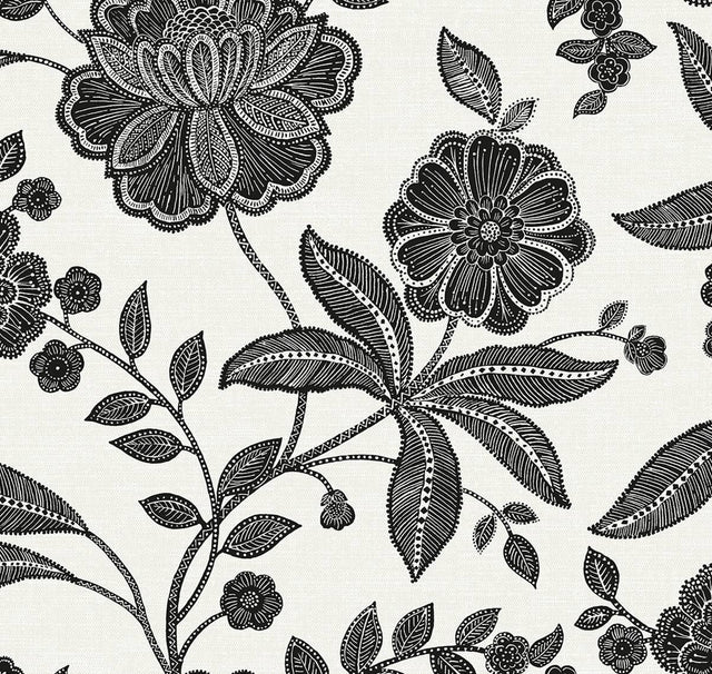 Seabrook Julian Jacobean Floral Ebony & Ivory Wallpaper