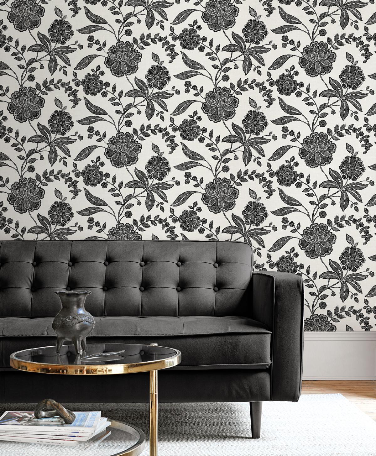 Seabrook Julian Jacobean Floral Black Wallpaper