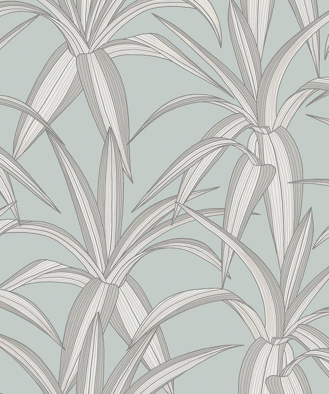 Seabrook Tossed Cradle Plant Blue Mist Wallpaper