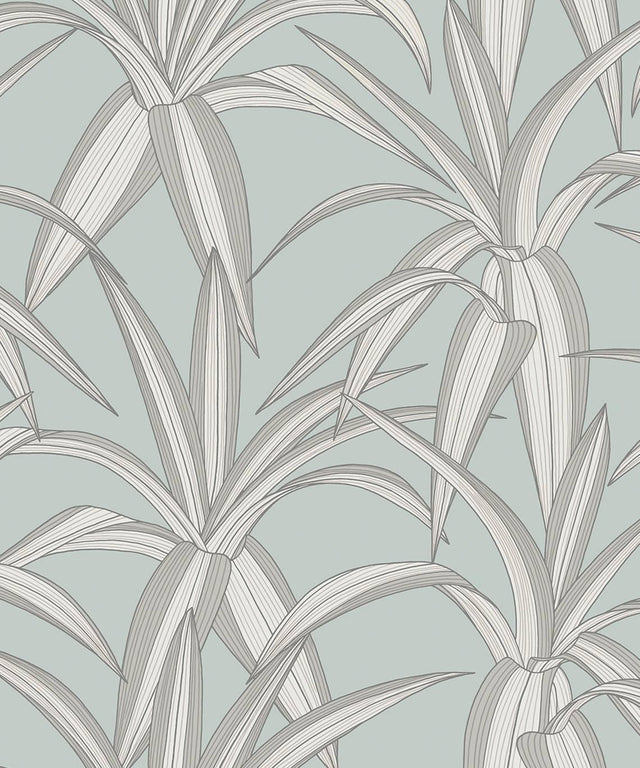 Seabrook Tossed Cradle Plant Blue Mist Wallpaper
