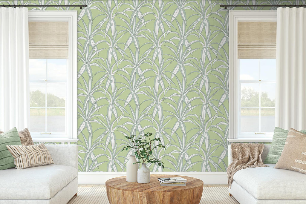 Seabrook Tossed Cradle Plant Green Wallpaper