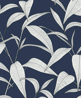 Seabrook Pinstripe Leaf Trail Dark Blue Wallpaper