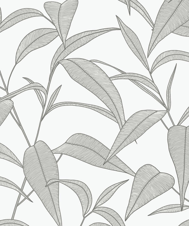 Seabrook Pinstripe Leaf Trail Greystone Wallpaper