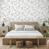 Seabrook Pinstripe Leaf Trail Grey Wallpaper