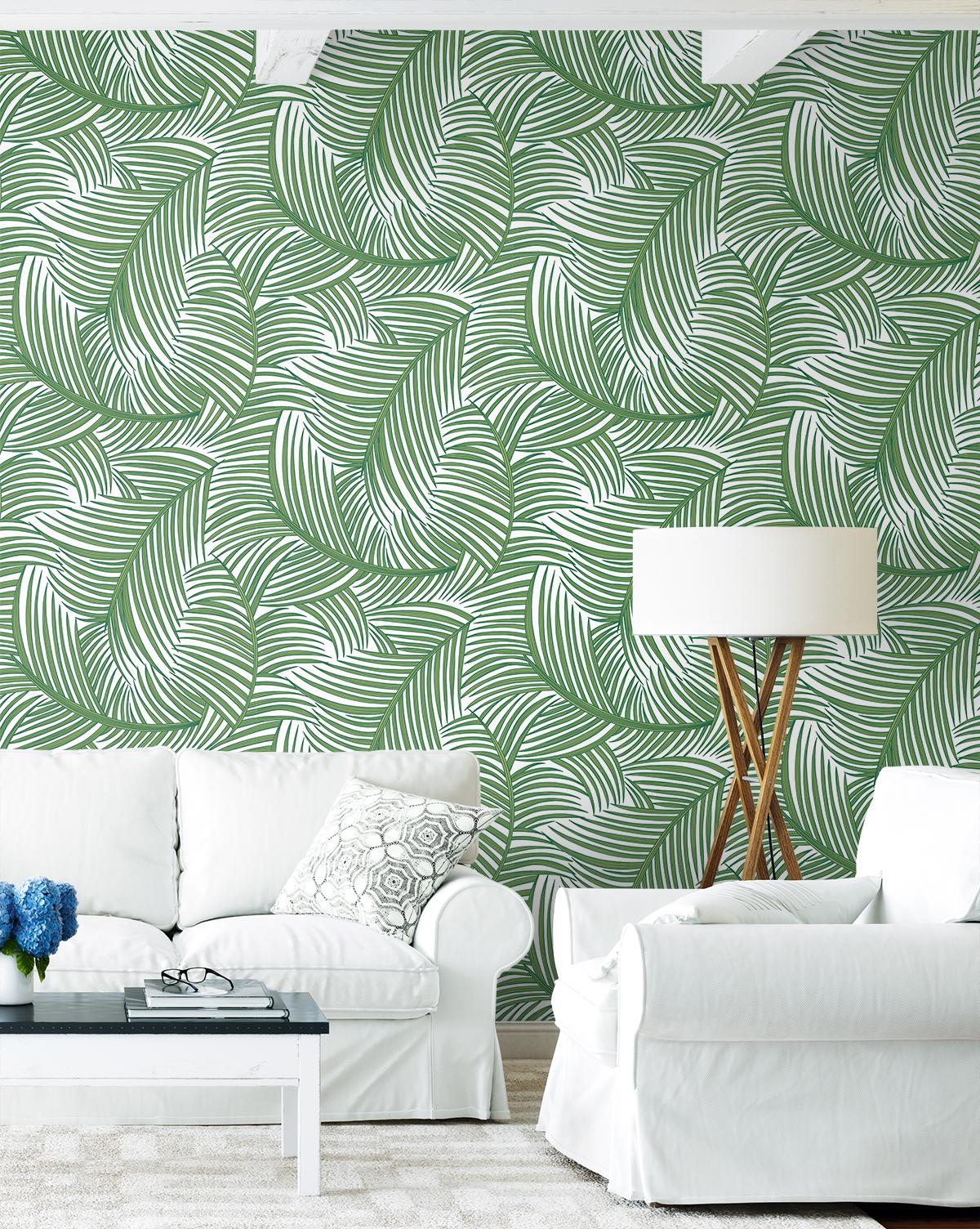 Seabrook Tossed Palm Fronds Green Wallpaper