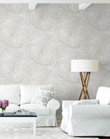 Seabrook Tossed Palm Fronds Beige Wallpaper