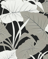 Seabrook Elephant Leaves Ebony & Metallic Silver Wallpaper