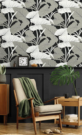 Seabrook Elephant Leaves Black Wallpaper