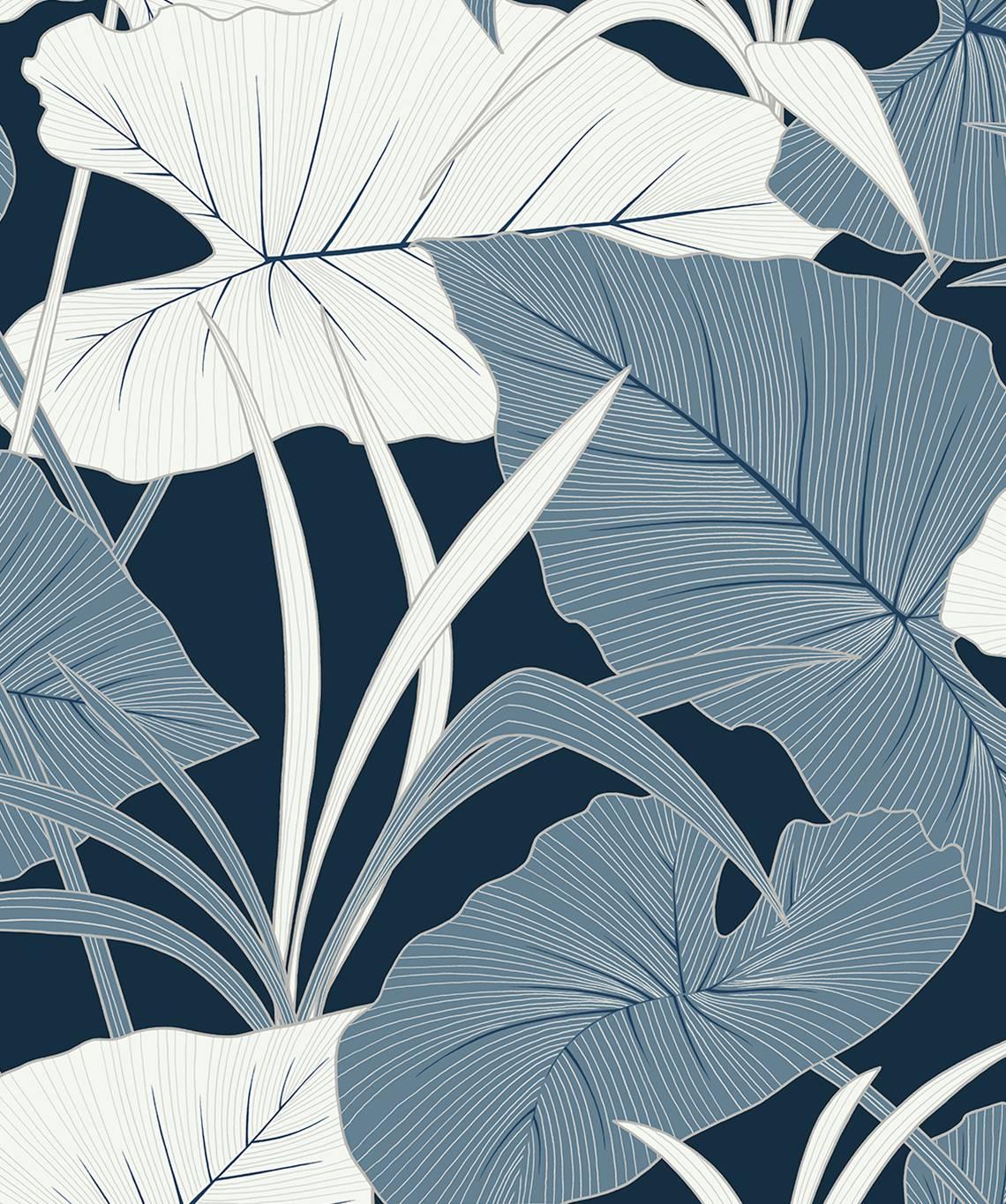 Seabrook Elephant Leaves Blue Lagoon Wallpaper
