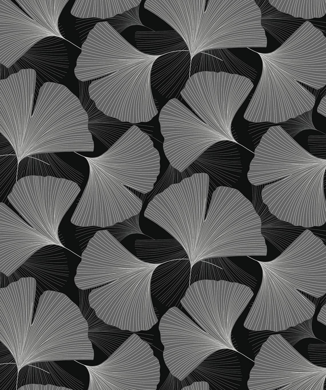 Seabrook Tossed Ginkgo Leaf Ebony & Greystone Wallpaper