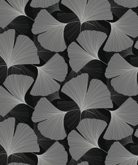 Seabrook Tossed Ginkgo Leaf Ebony & Greystone Wallpaper