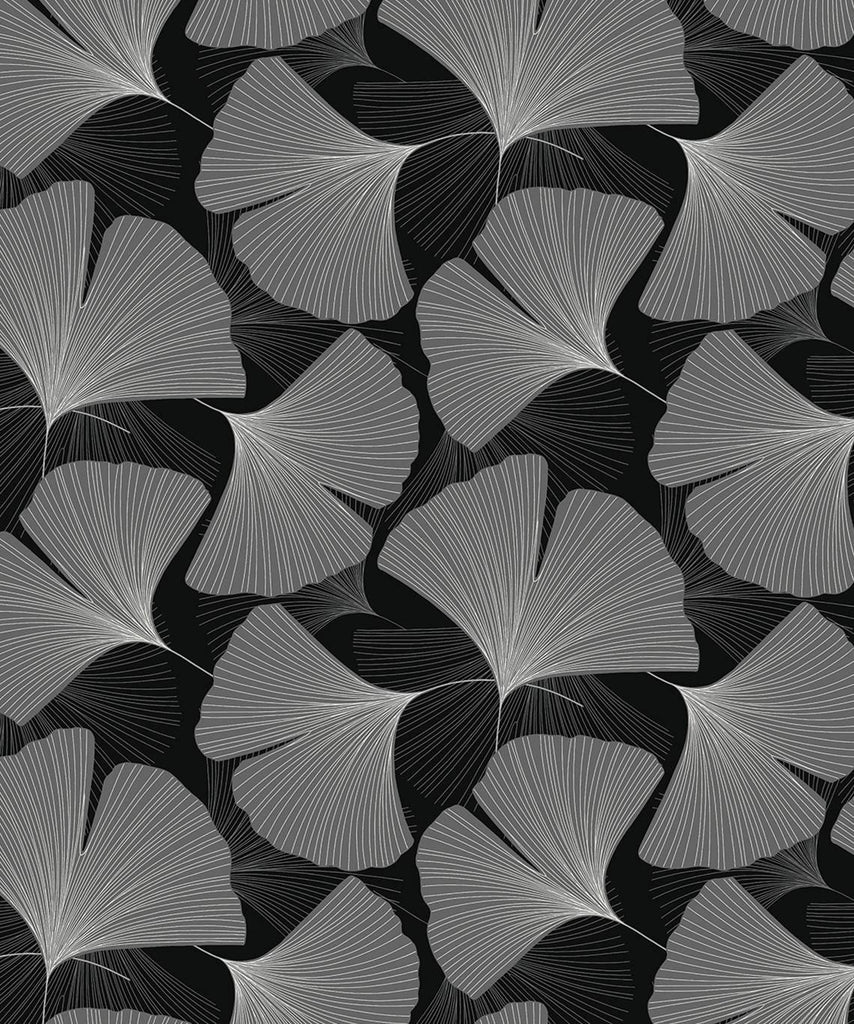 Seabrook Tossed Ginkgo Leaf Black Wallpaper