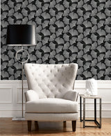 Seabrook Tossed Ginkgo Leaf Black Wallpaper