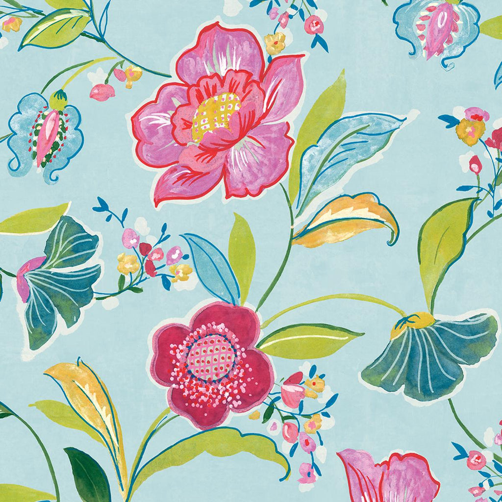 Seabrook Painterly Floral Aqua Wallpaper
