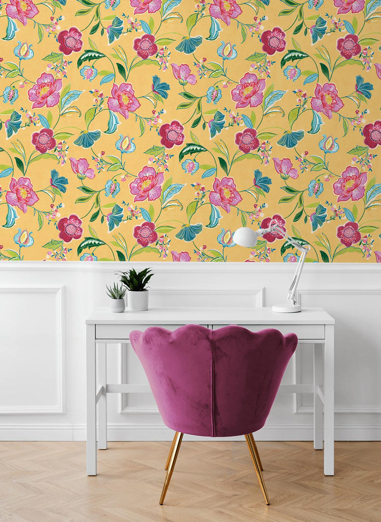 Seabrook Painterly Floral Oranges Wallpaper