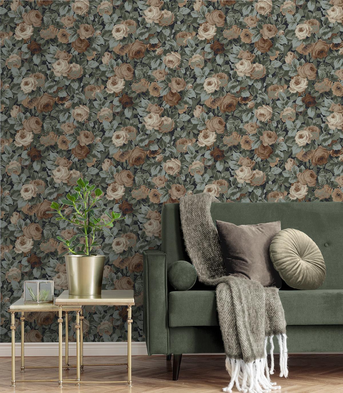 Seabrook Rose Garden Blue Wallpaper