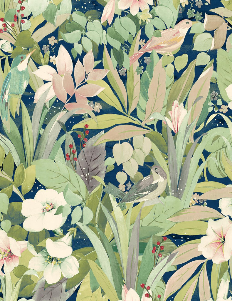 Seabrook Blossoming Birds Green Wallpaper