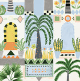 Seabrook Tropical Facade Sky Blue & Off-White Wallpaper