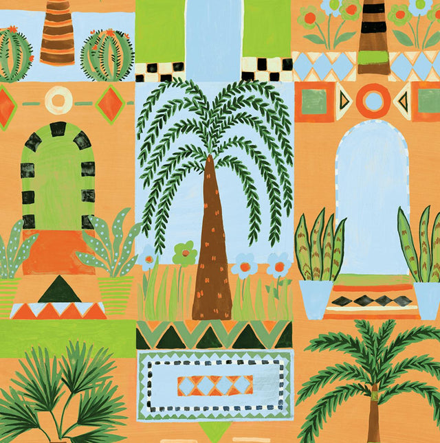 Seabrook Tropical Facade Orange Wallpaper