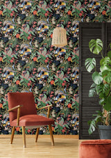 Seabrook Tropical Canopy Black Wallpaper