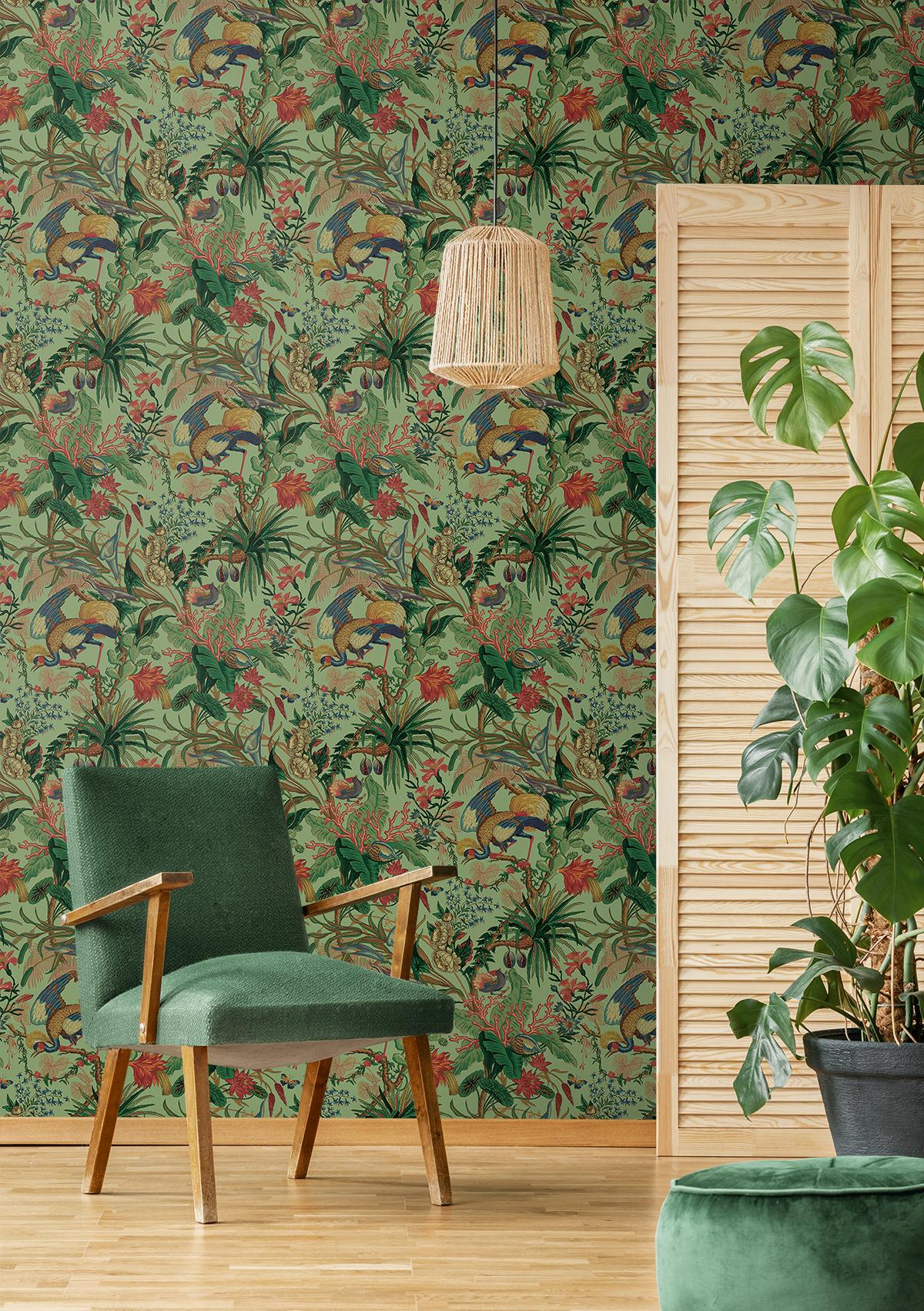 Seabrook Tropical Canopy Green Wallpaper