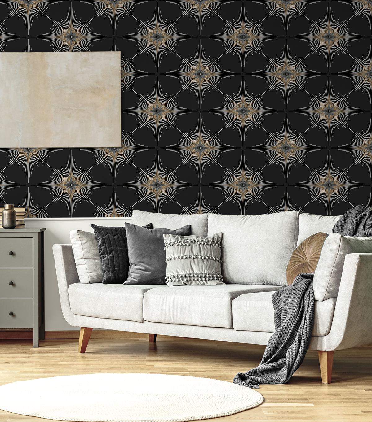 Seabrook Stellar Geo Black Wallpaper