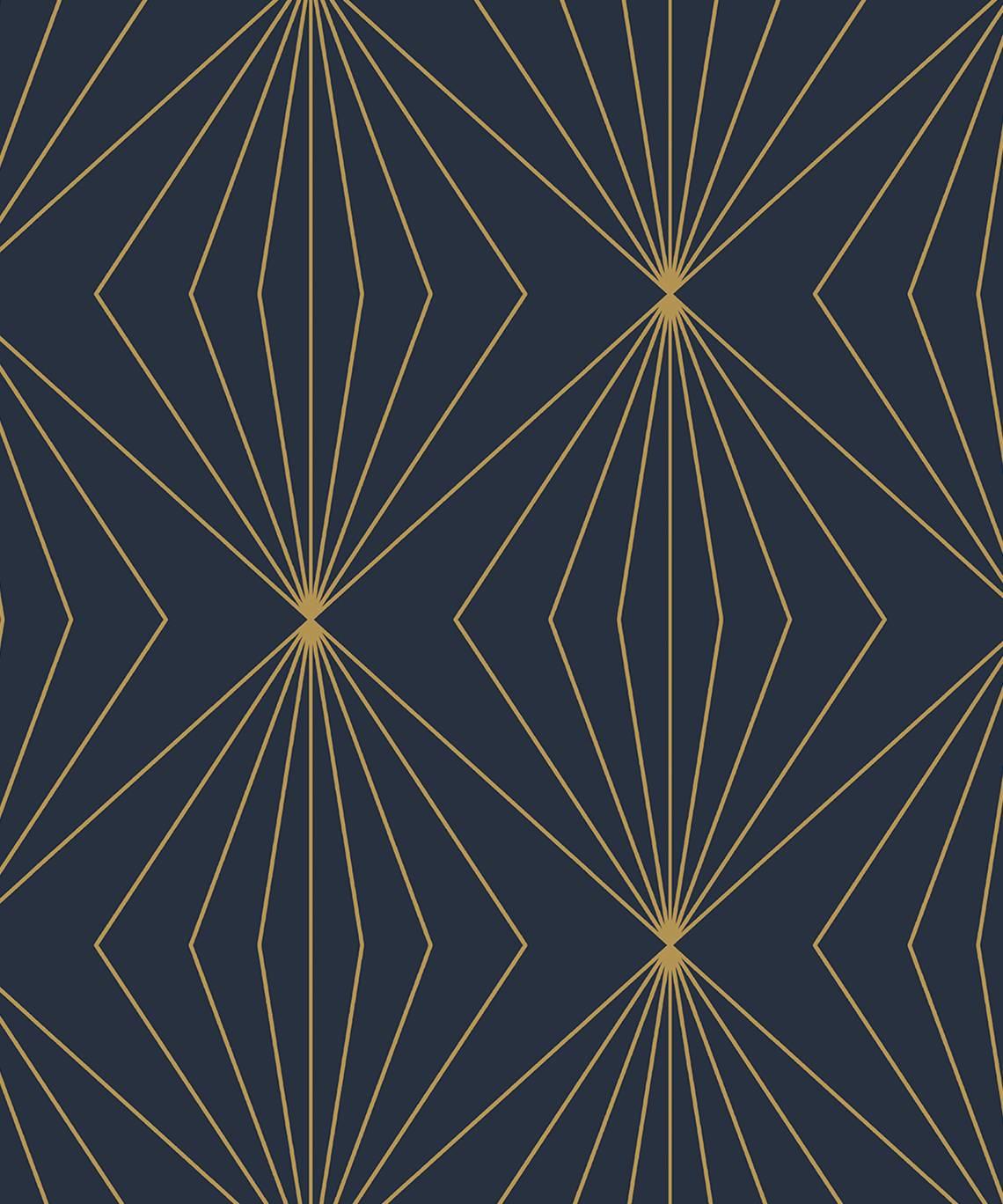 Seabrook Gem Geometric Dark Blue & Metallic Gold Wallpaper