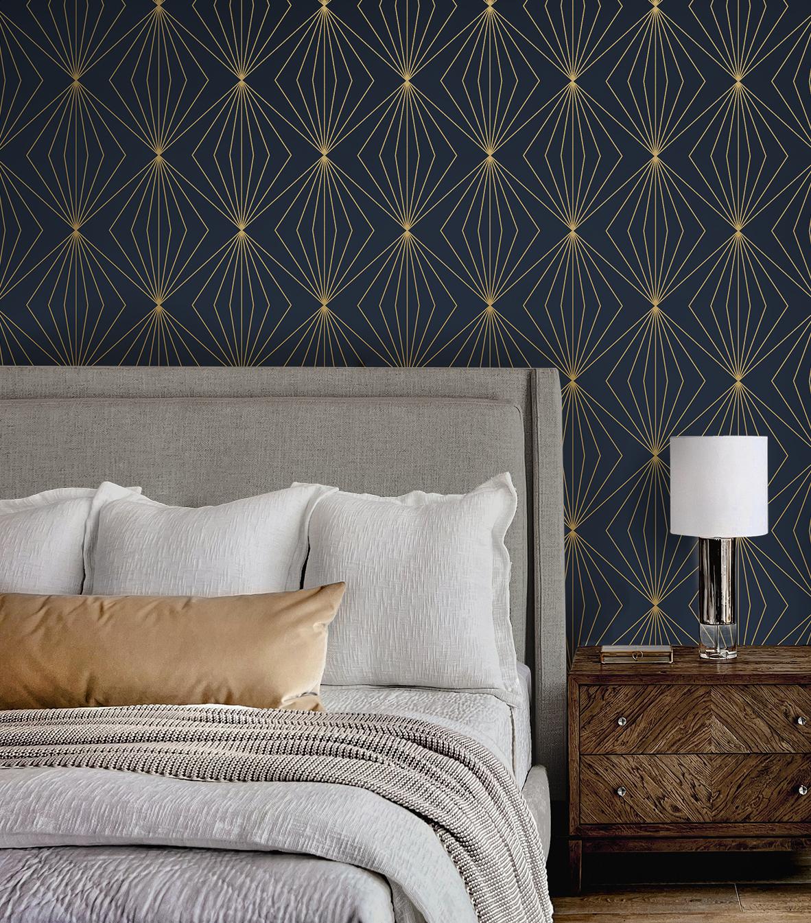 Seabrook Gem Geometric Blue Wallpaper