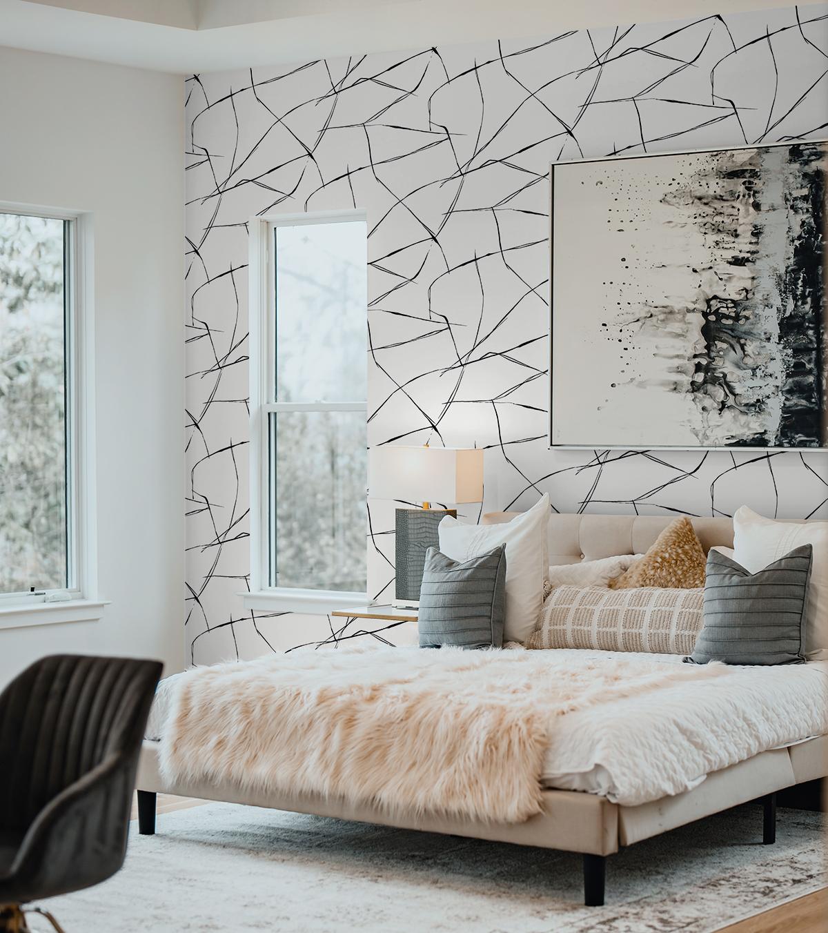Seabrook Inkwork Abstract Black Wallpaper