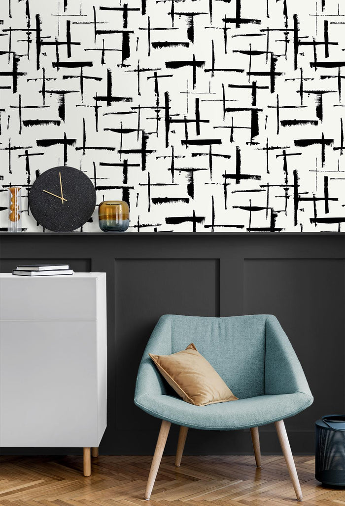 Seabrook Crosshatch Abstract Black Wallpaper