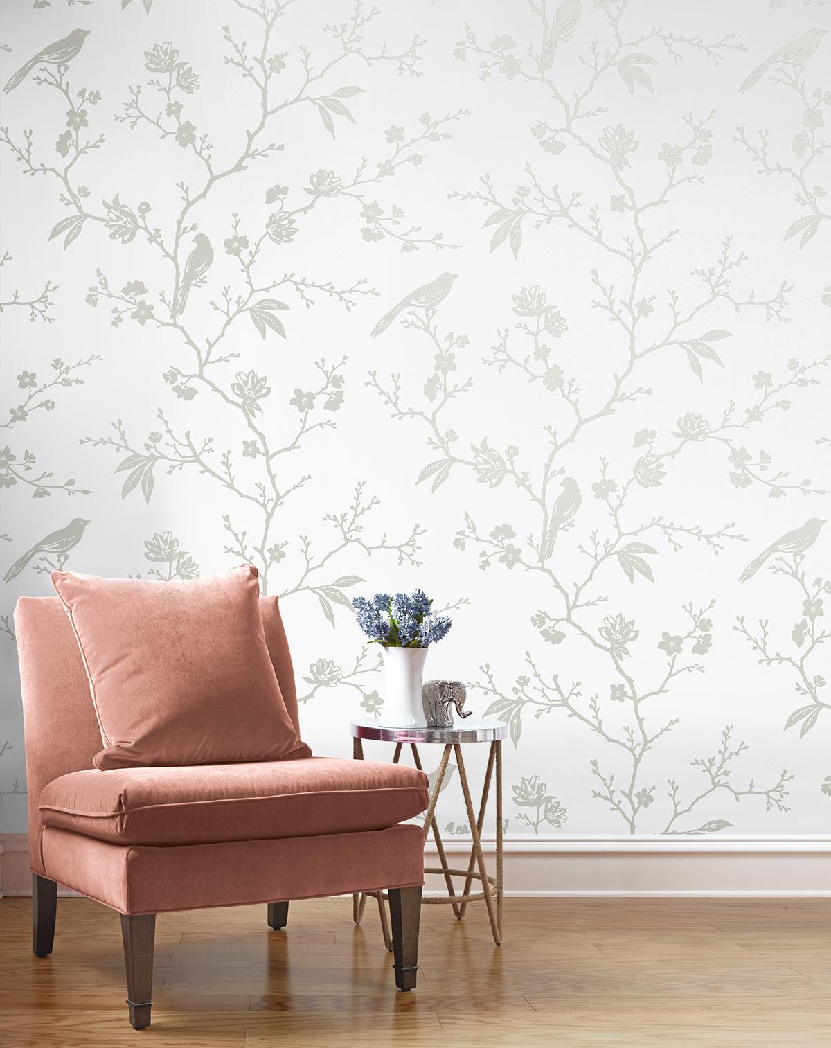 Seabrook Songbird Chinoiserie Silver Wallpaper