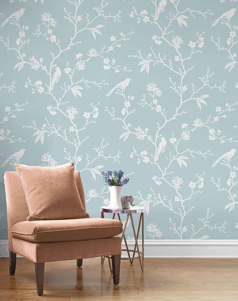 Seabrook Songbird Chinoiserie Blue Wallpaper