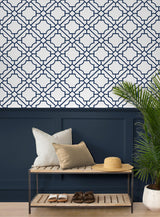 Seabrook Lattice Geo Blue Wallpaper