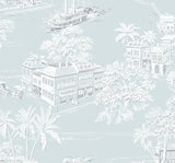 Seabrook Coastline Toile Blue Mist Wallpaper
