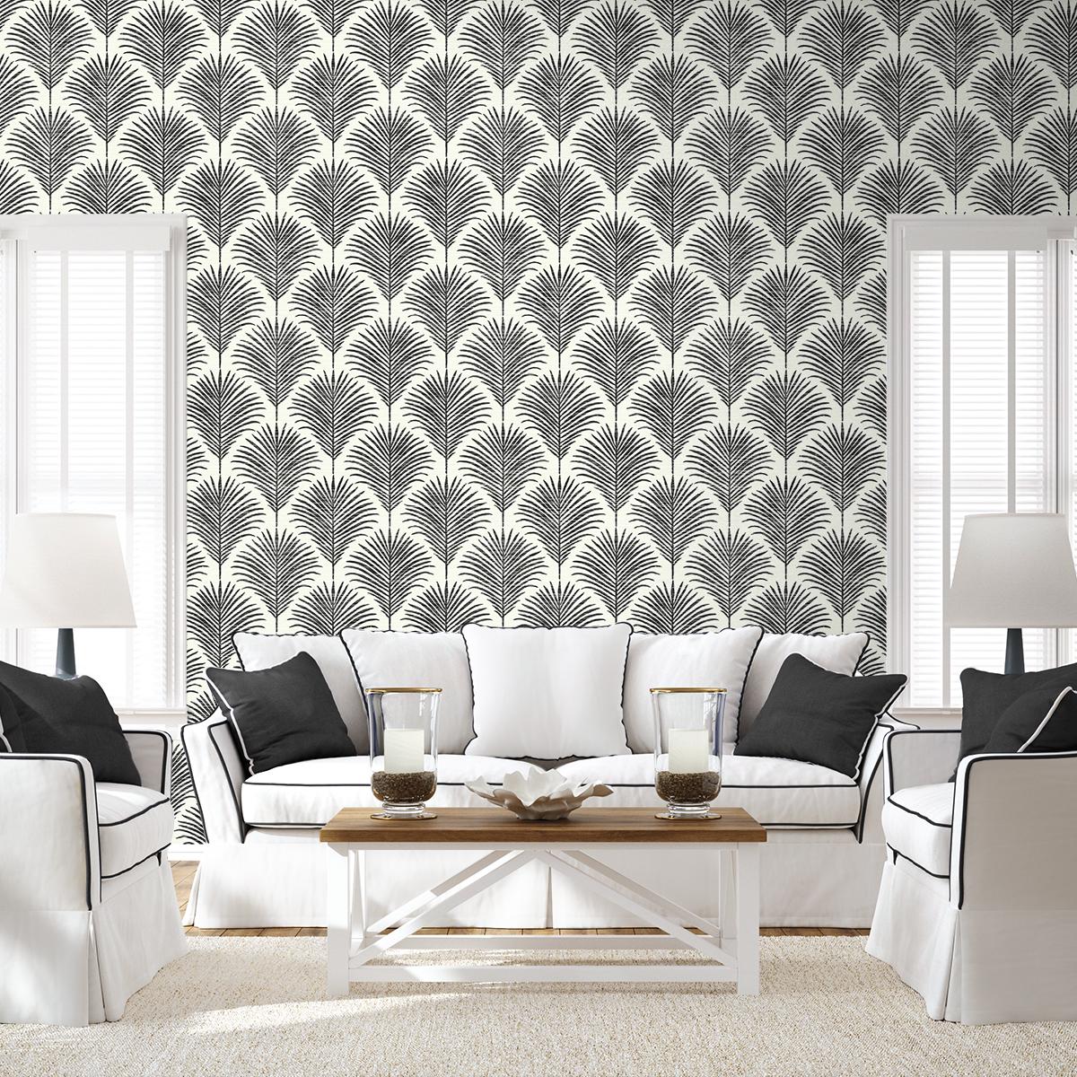 Seabrook Grassland Palm Black Wallpaper