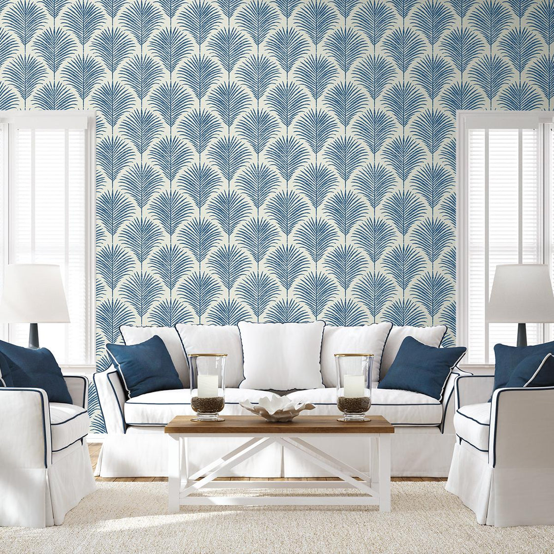 Seabrook Grassland Palm Coastal Blue Wallpaper – DecoratorsBest