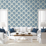 Seabrook Grassland Palm Blue Wallpaper