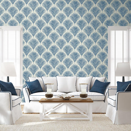 Seabrook Grassland Palm Blue Wallpaper