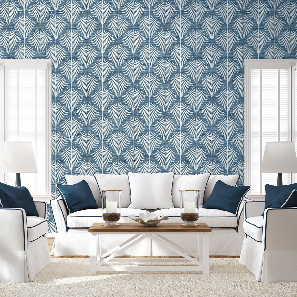 Seabrook Grassland Palm Blue Wallpaper