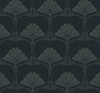 Seabrook Deco Floral Midnight Blue & Juniper Wallpaper