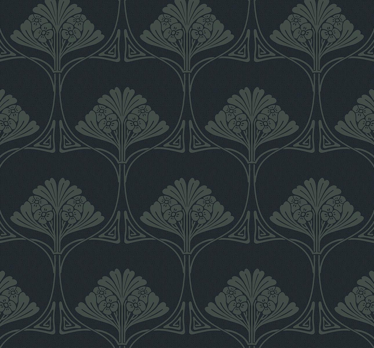 Seabrook Deco Floral Midnight Blue & Juniper Wallpaper