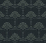 Seabrook Deco Floral Midnight Blue & Juniper Wallpaper