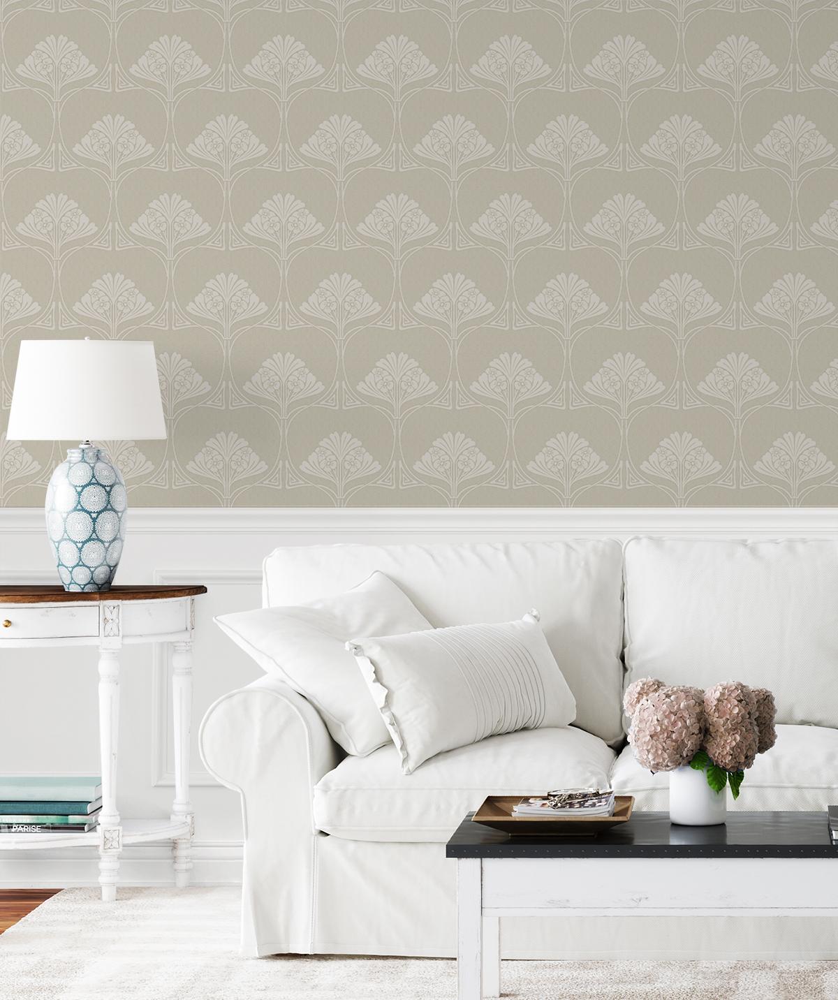 Seabrook Deco Floral Beige Wallpaper