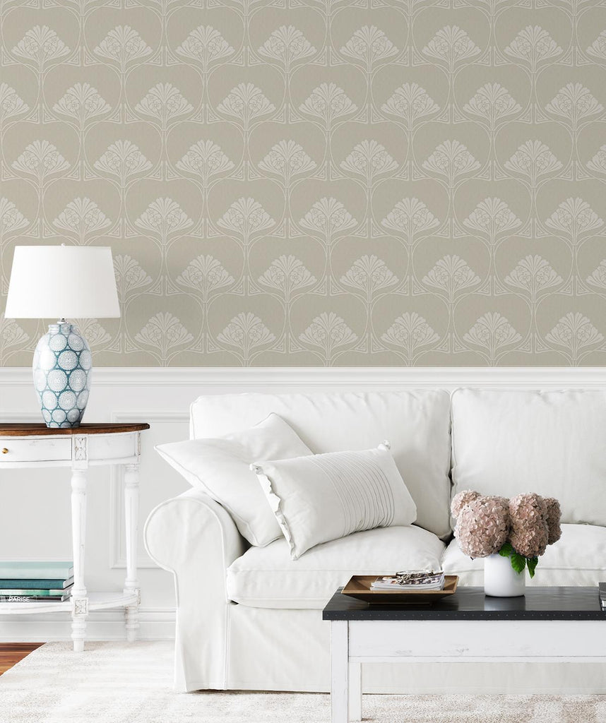 Seabrook Deco Floral Beige Wallpaper
