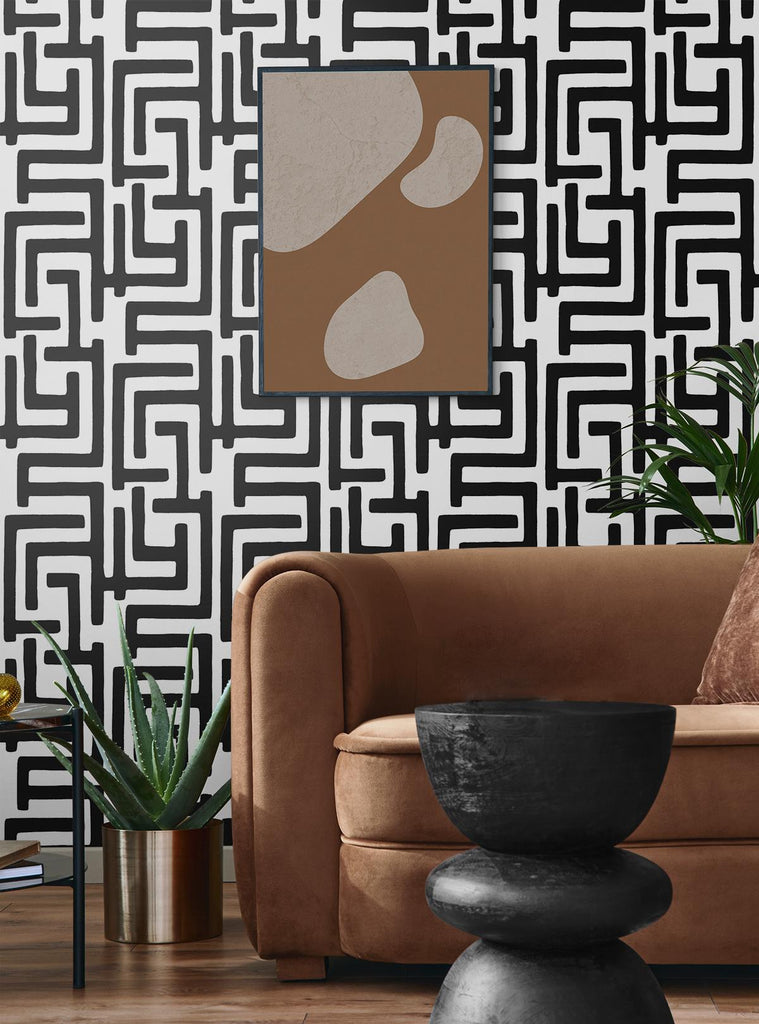 Seabrook Graphic Maze Black Wallpaper
