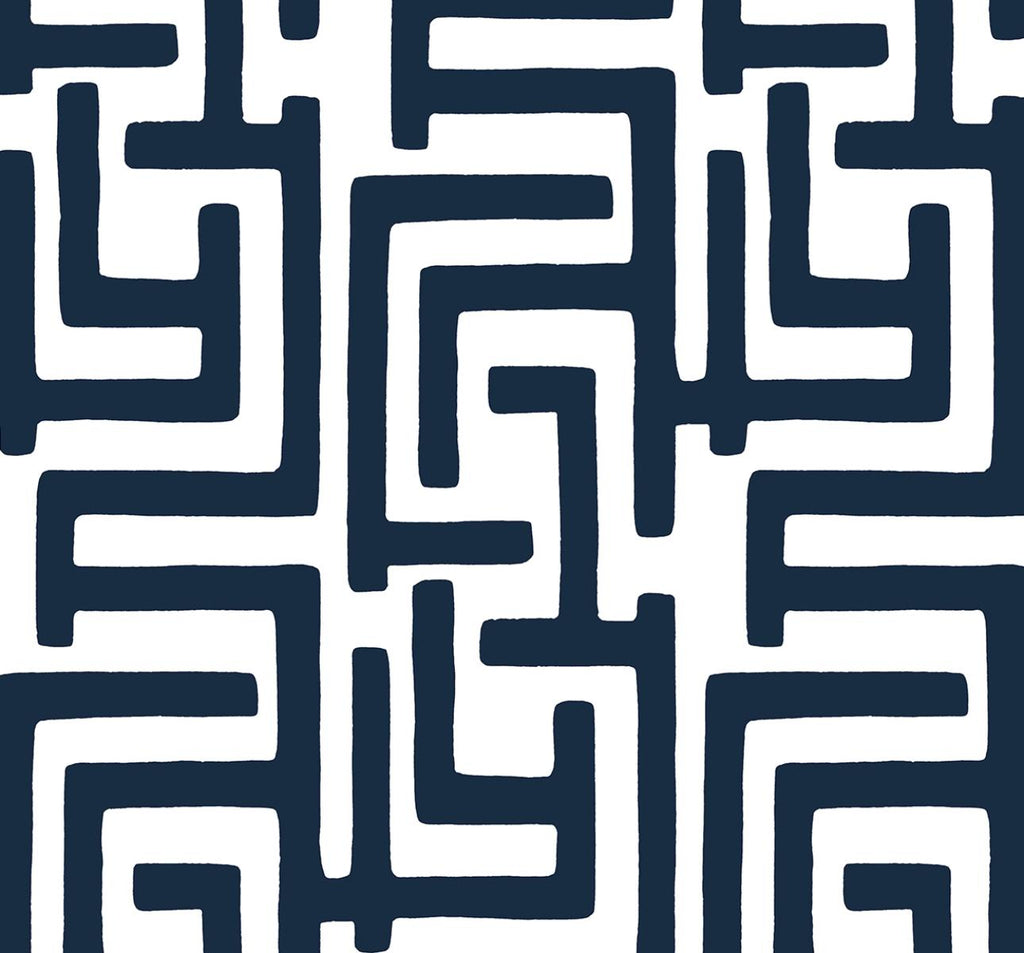 Seabrook Graphic Maze Blue Wallpaper