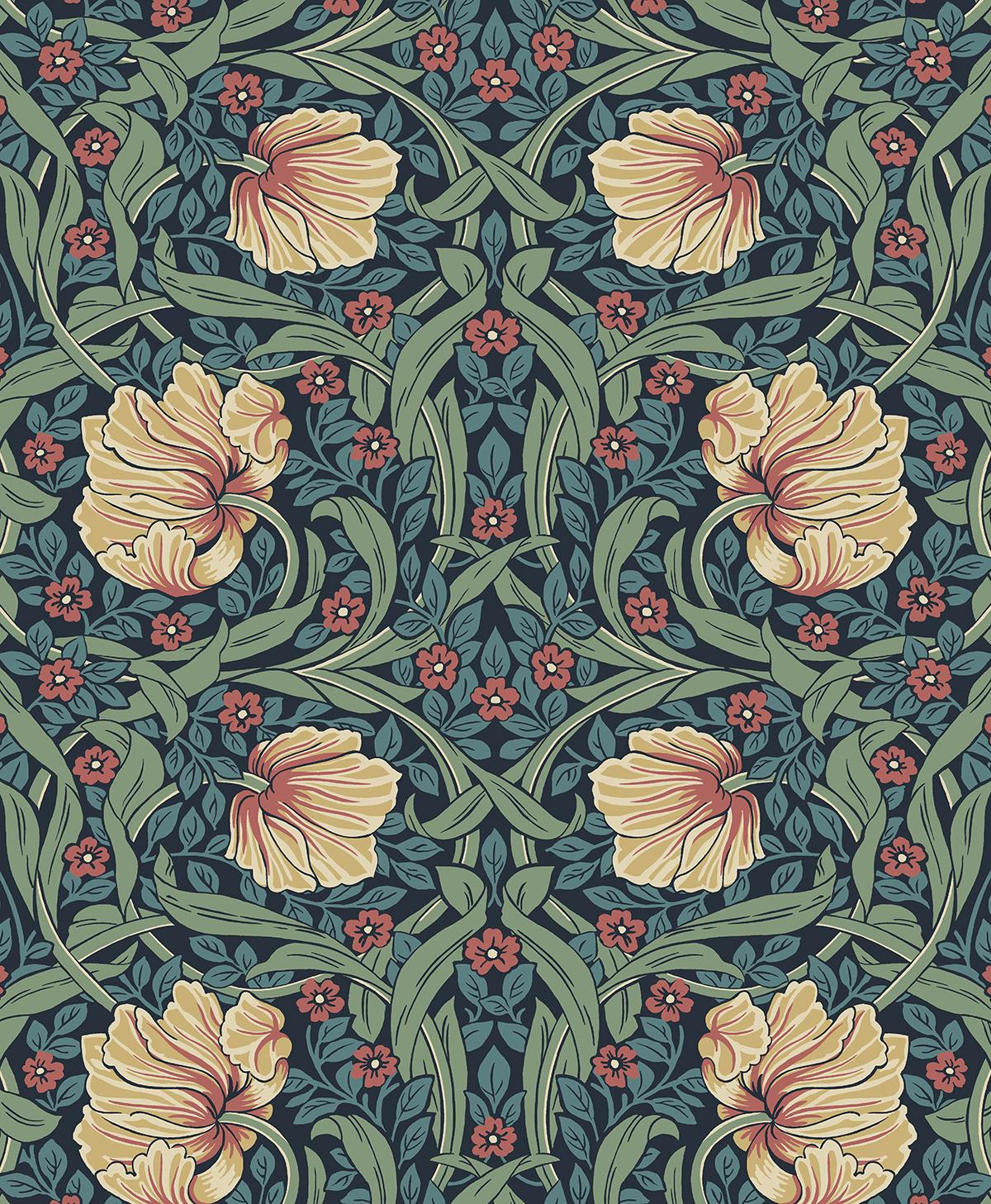 Seabrook Pimpernel Garden Bluestone & Clay Wallpaper