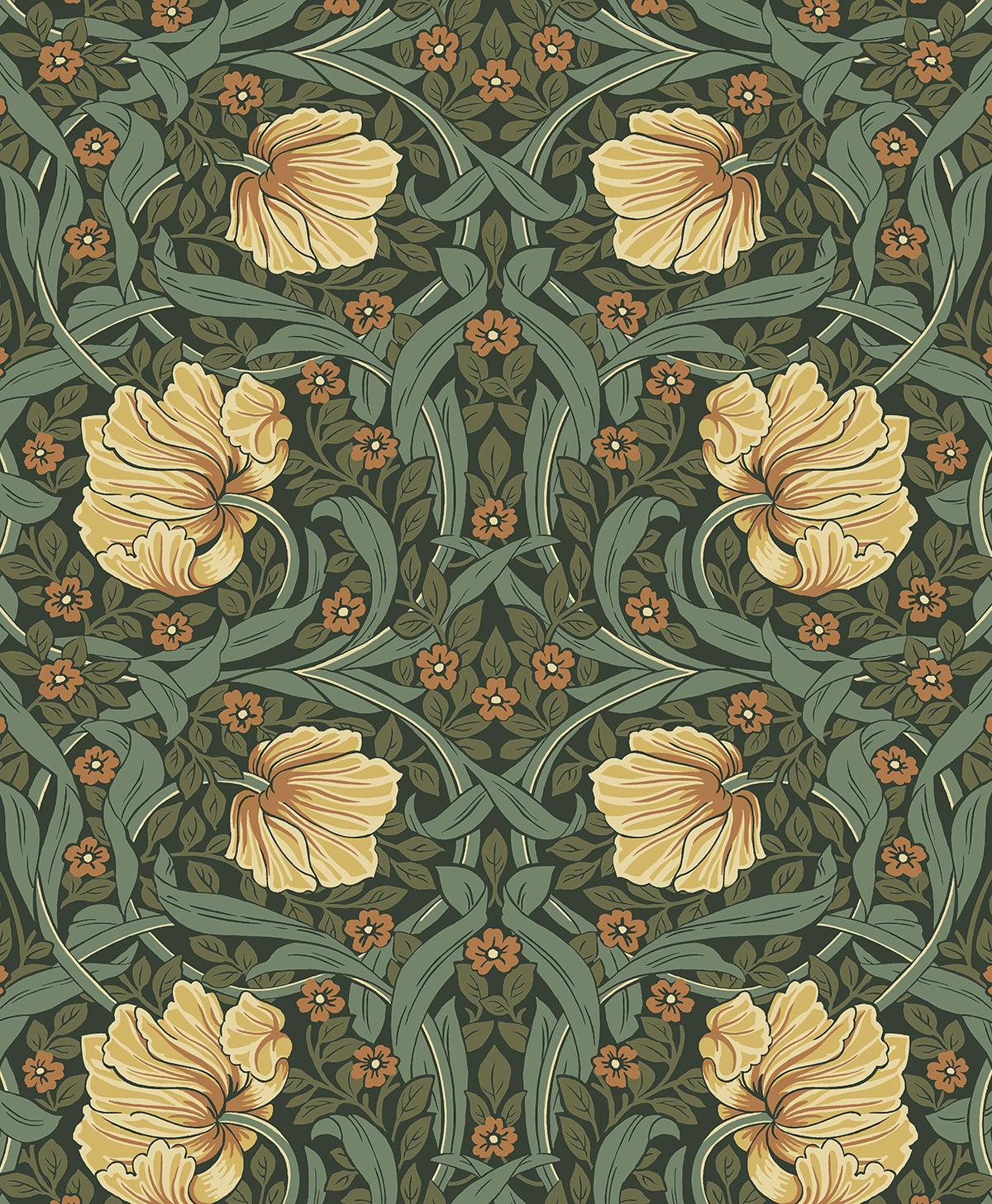 Seabrook Pimpernel Garden Meadow Green & Amber Wallpaper