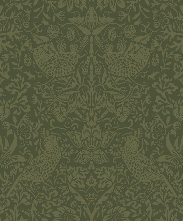 Seabrook Tonal Bird Garden Moss Green Wallpaper